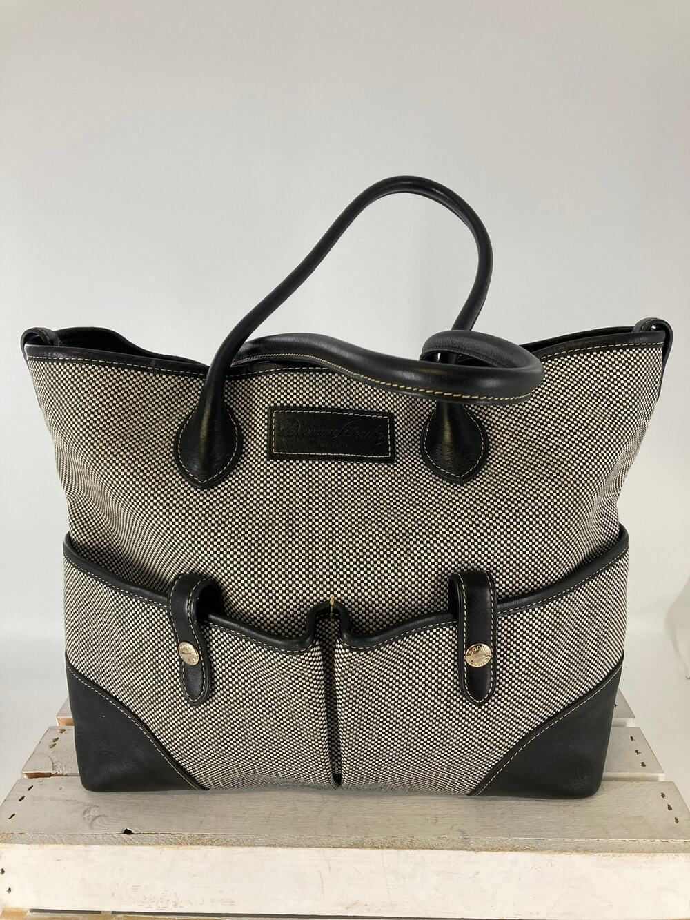 DOONEY & BOURKE CANVAS, LEATHER TRIM GRAY, BLACK SHOULDER BAG